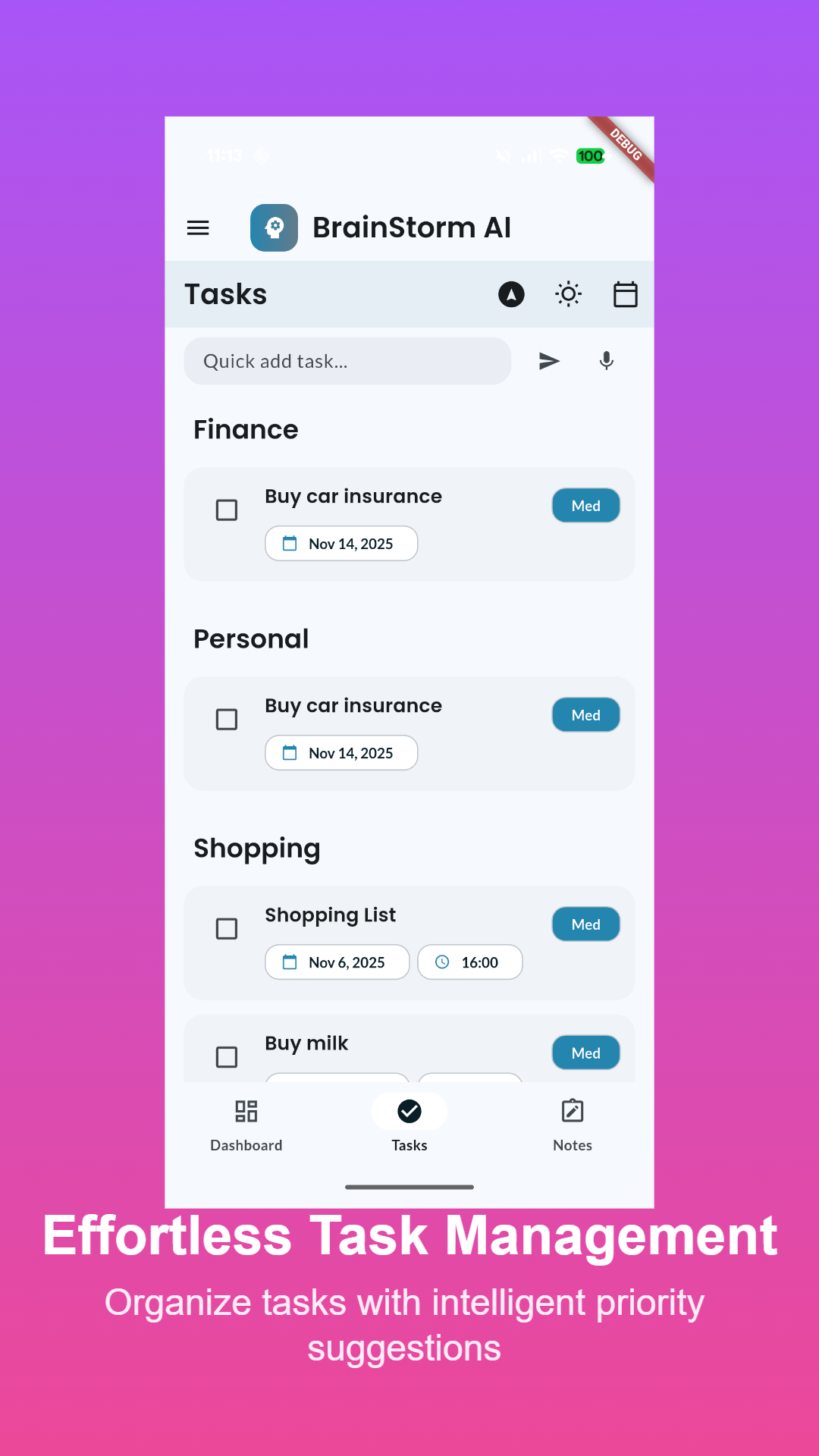 A close-up of the AI Scribe feature in BrainStorm AI, transcribing a voice note in real-time.
